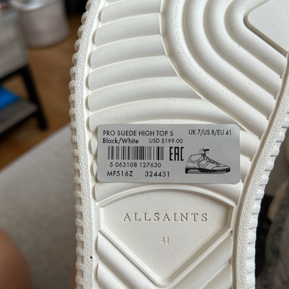 NWT All Saints Pro Suede High Tops Black/White US 8 - Picture 12 of 12